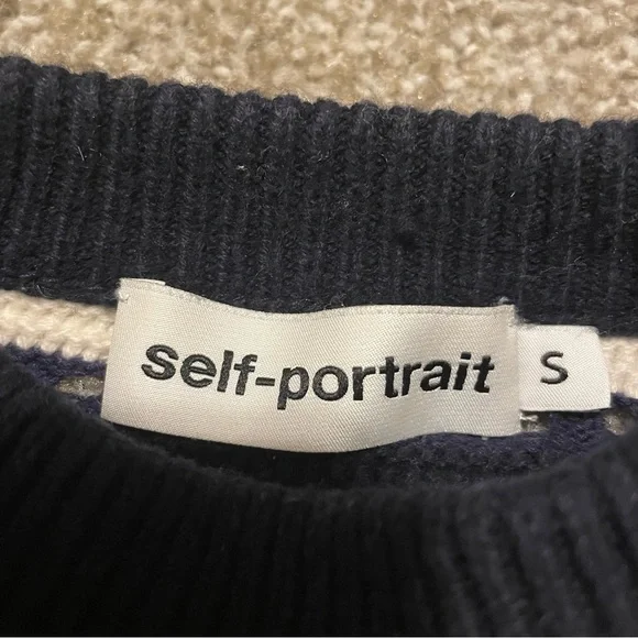 Self Portrait Balloon Sleeve Striped Sweater S cotton wool preppy quirky classic - Picture 5 of 6